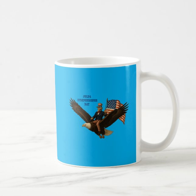 Patriotic 4. Juli Uncle Sam Riding a Bald Eagle UR Kaffeetasse (Rechts)