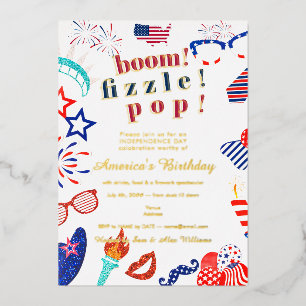 Patriotic 4. Juli Vierte Boom Fizzle Pop GRILLEN Folieneinladung