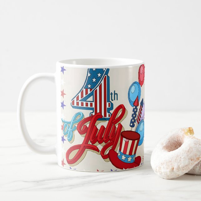 Patriotic 4th of July Mug USA Independence Day (Avec donut)