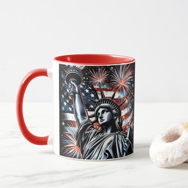 Patriotic 4th of July Mug USA Independence Day Tasse (Mit Donut)