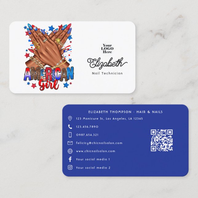Patriotic African American Nail Salon Branding Visitenkarte (Vorne/Hinten)