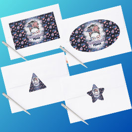 Patriotic All American Mama Messy Bun Rechteckiger Aufkleber