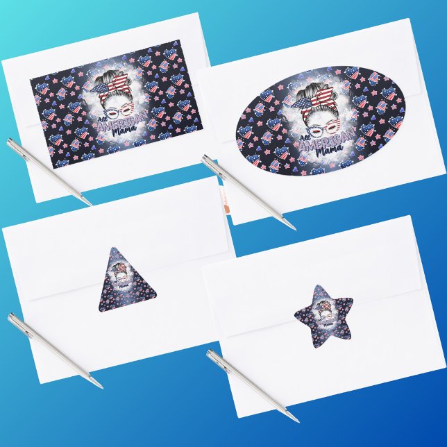 Patriotic All American Mama Messy Bun Rechteckiger Aufkleber (Von Creator hochgeladen)