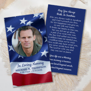 Patriotic America Flag Veteran Funeral Prayer Card