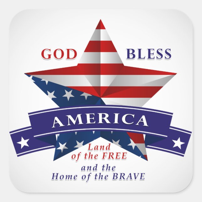 Patriotic America Star Design (v3) Quadratischer Aufkleber (Vorderseite)