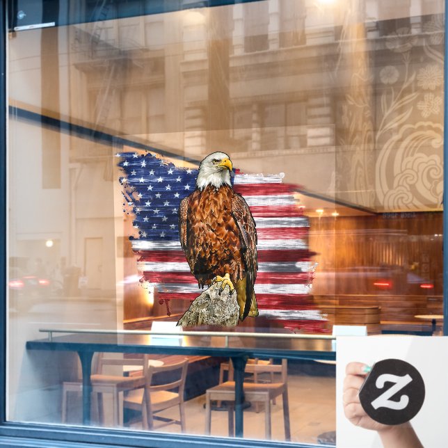 Patriotic American Bald Eagle USA Flag Old Glory Fensteraufkleber (Café-Fenster)