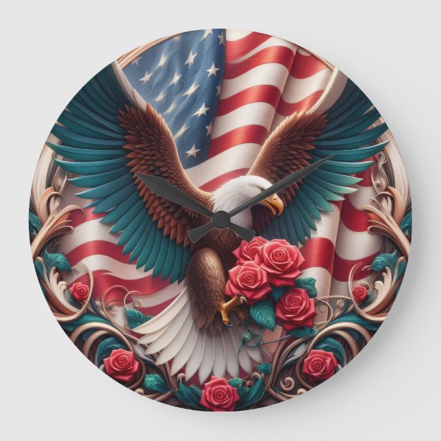 Patriotic American Eagle Clock Große Wanduhr (Vorderseite)