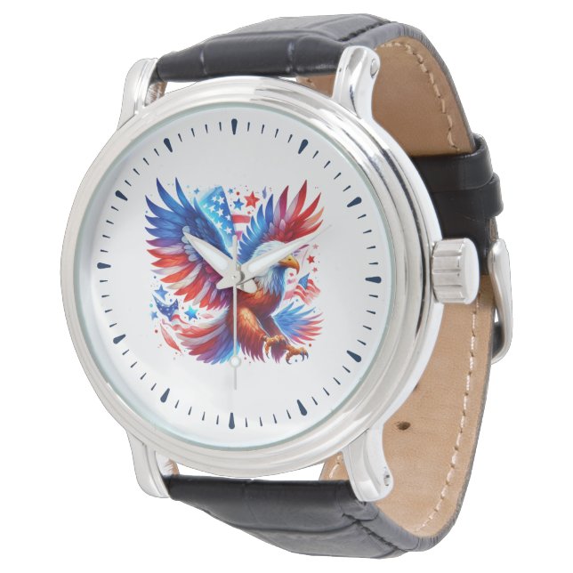 Patriotic American Eagle Red White Blue Armbanduhr (Schrägansicht)