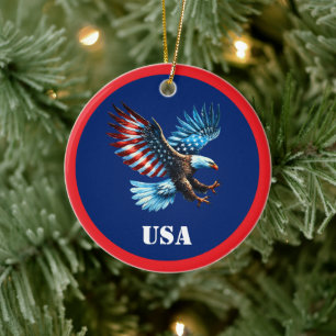 Patriotic American Eagle Red White Blue Keramik Ornament