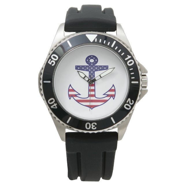Patriotic American Flag Anchor Nautic Armbanduhr (Vorderseite)