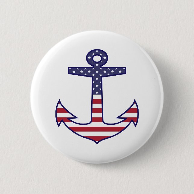 Patriotic American Flag Anchor Nautic Button (Vorderseite)