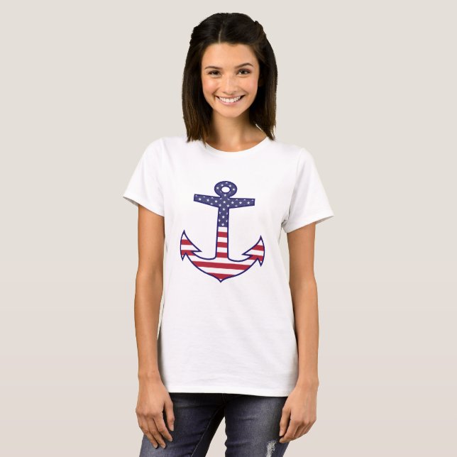 Patriotic American Flag Anchor Nautic T-Shirt (Vorne ganz)