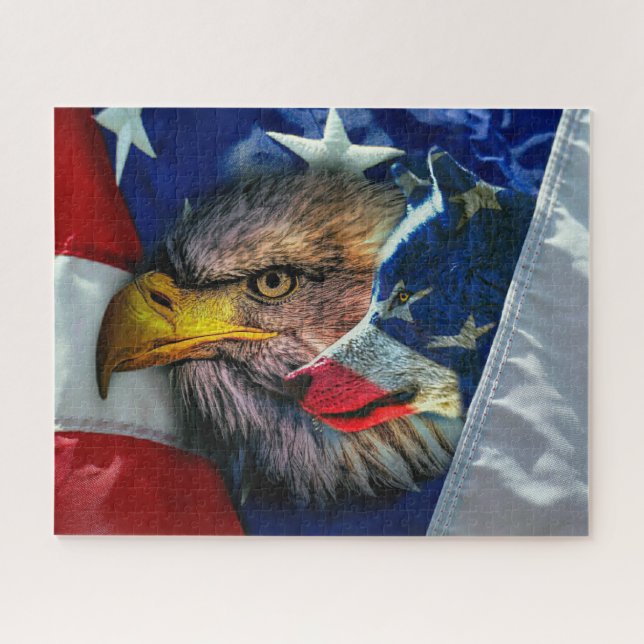 Patriotic American Flag Bald Eagle Wolf (Horizontal)