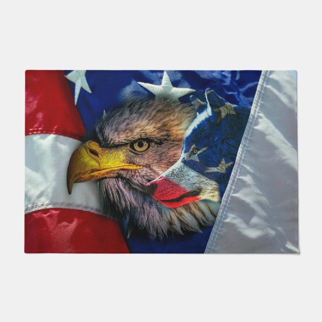 Patriotic American Flag Bald Eagle Wolf Fußmatte (Vorderseite)