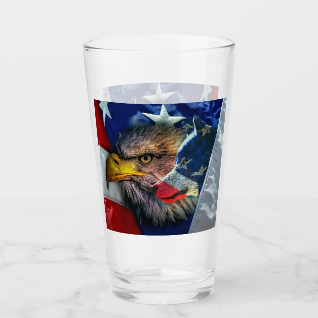 Patriotic American Flag Bald Eagle Wolf Glas (Vorderseite)