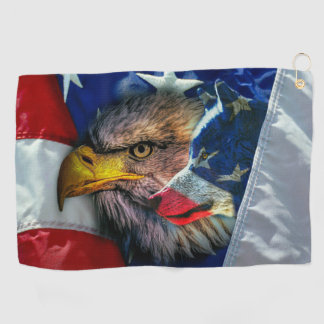 Patriotic American Flag Bald Eagle Wolf Golfhandtuch