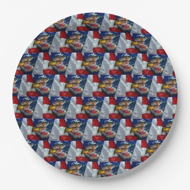 Patriotic American Flag Bald Eagle Wolf Pappteller (Vorderseite)