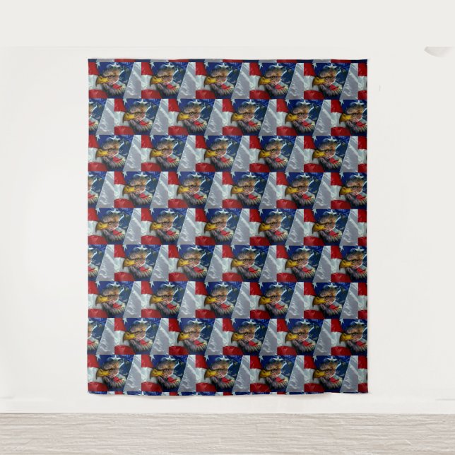 Patriotic American Flag Bald Eagle Wolf Wandteppich (Vorderseite)