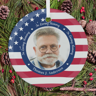 Patriotic American Flag Custom 2 Foto Memorial Ornament Aus Glas