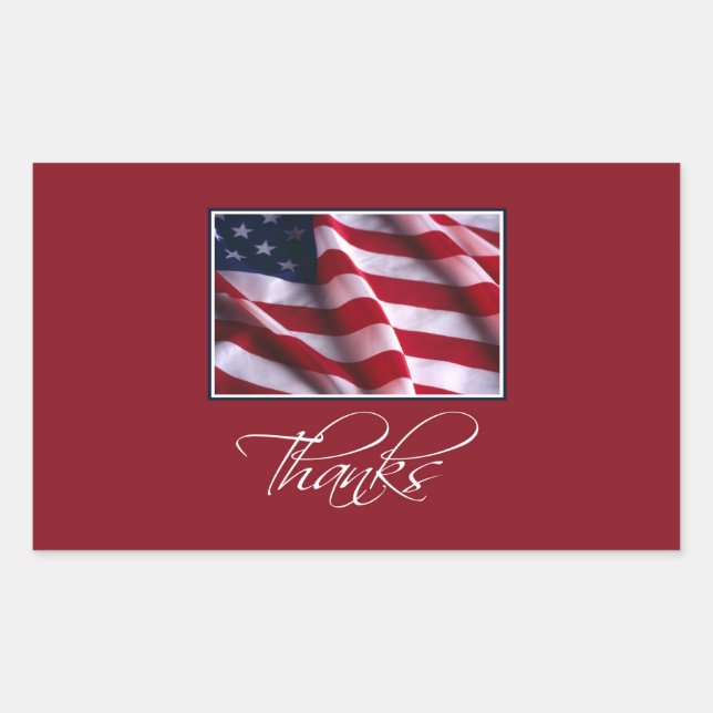 Patriotic American Flag Danke an Red Rechteckiger Aufkleber (Vorderseite)