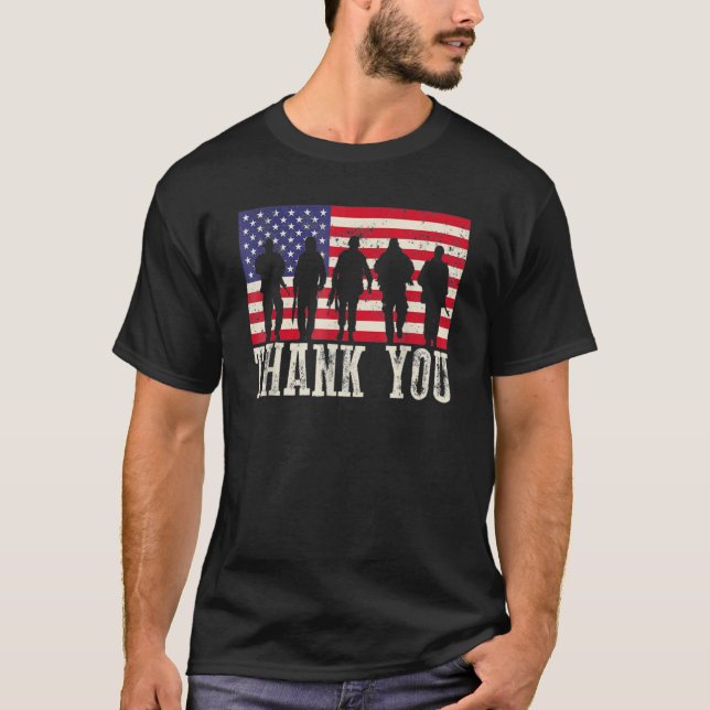 Patriotic American Flag Danke Veterans für Männer T-Shirt (Vorderseite)
