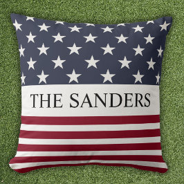 Patriotic American Flag Family Name Kissen