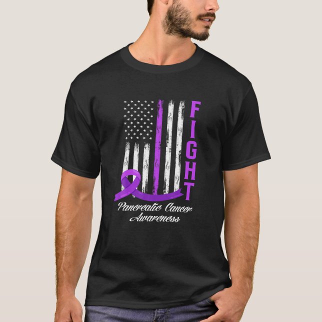 Patriotic American Flag Fight Pankreatic Cancer Aw T-Shirt (Vorderseite)