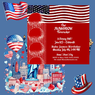 Patriotic American Flag Firecracker Birthday Boy Einladung