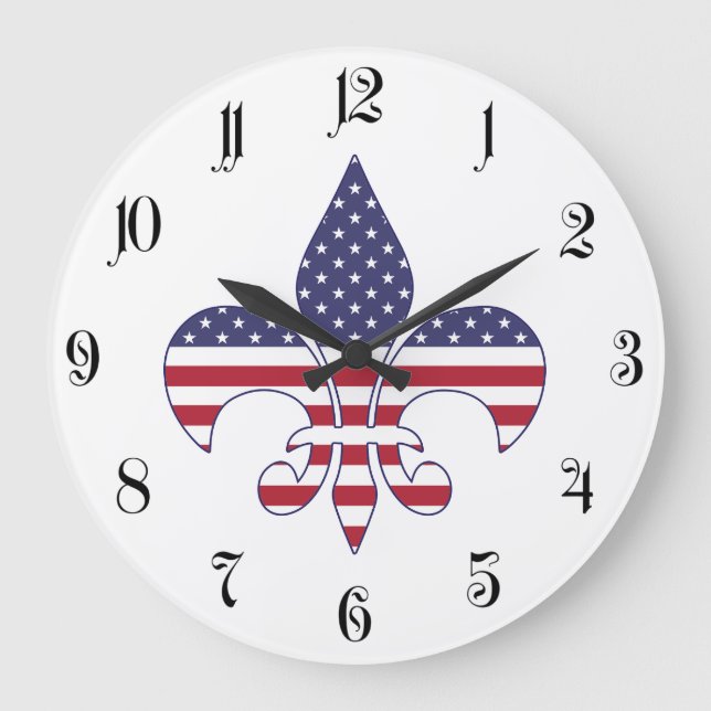 Patriotic American Flag Fleur-de-lis Große Wanduhr (Vorderseite)