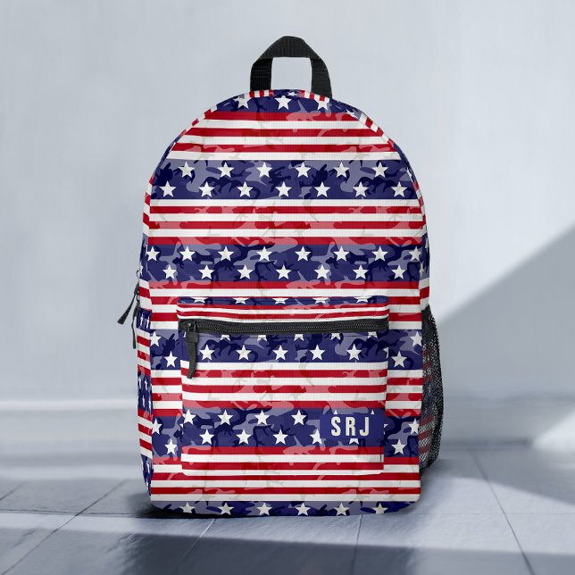 Patriotic American Flag Stars Stripes Camouflage Bedruckter Rucksack (Von Creator hochgeladen)