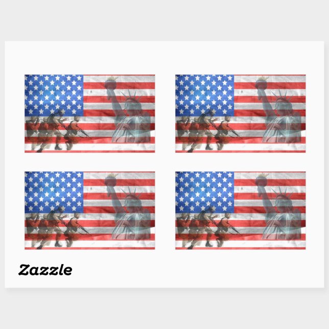 Patriotic American Flag Statue of Liberty Rechteckiger Aufkleber (Blatt)