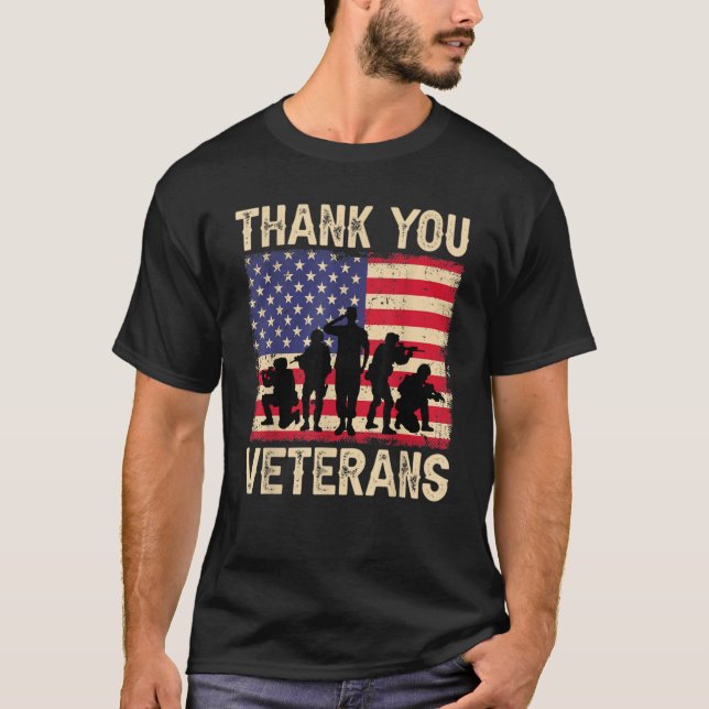 Patriotic American Flag Thank You Veterans For Men T-Shirt (Vorderseite)