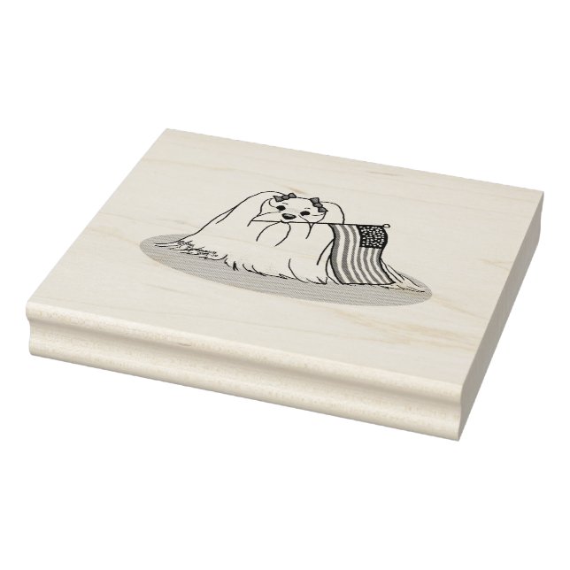 Patriotic American Flag USA Maltese Dog - Niedlich Gummistempel (Stempel)