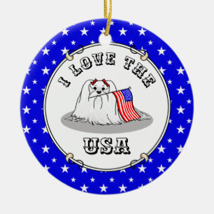 Patriotic American Flag USA Maltese Dog - Niedlich Keramik Ornament