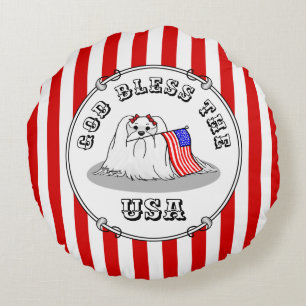 Patriotic American Flag USA Maltese Dog - Niedlich Rundes Kissen