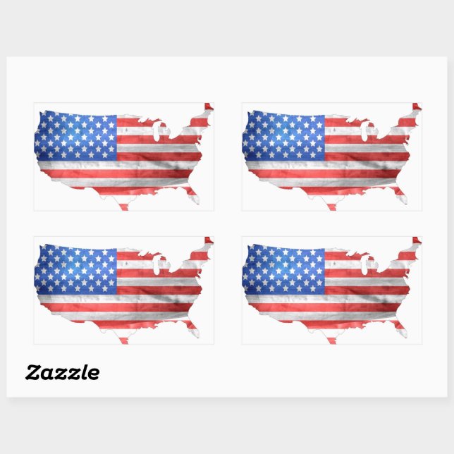 Patriotic American Flag USA Map Rechteckiger Aufkleber (Blatt)