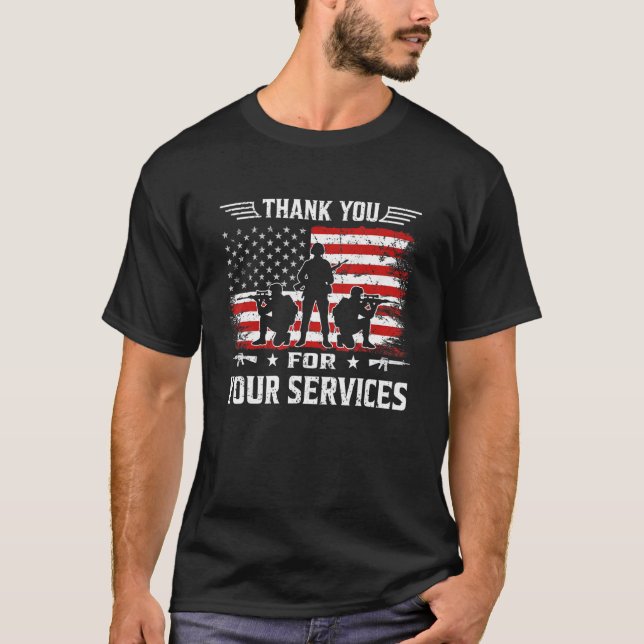 Patriotic American Flag Vielen Dank für Ihren Serv T-Shirt (Vorderseite)