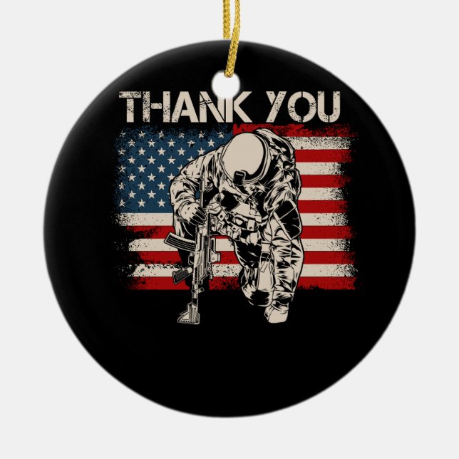 Patriotic American Flag Vielen Dank Veteran Indepe Keramik Ornament (Vorne)