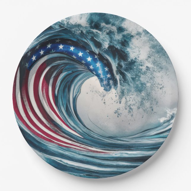 Patriotic American Flag Wave Pappteller (Vorderseite)