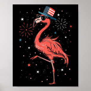 Patriotic American Flamingo Dancing Usa Flag 4. O Poster