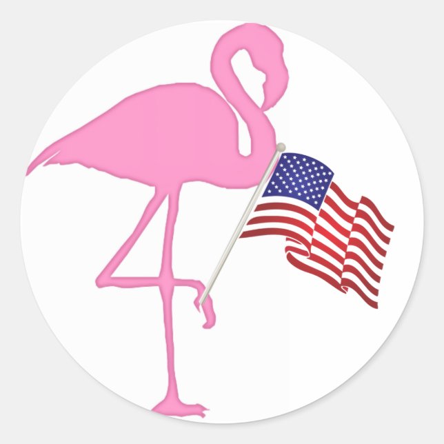 Patriotic American Flamingo mit Flagge Runder Aufkleber (Vorderseite)