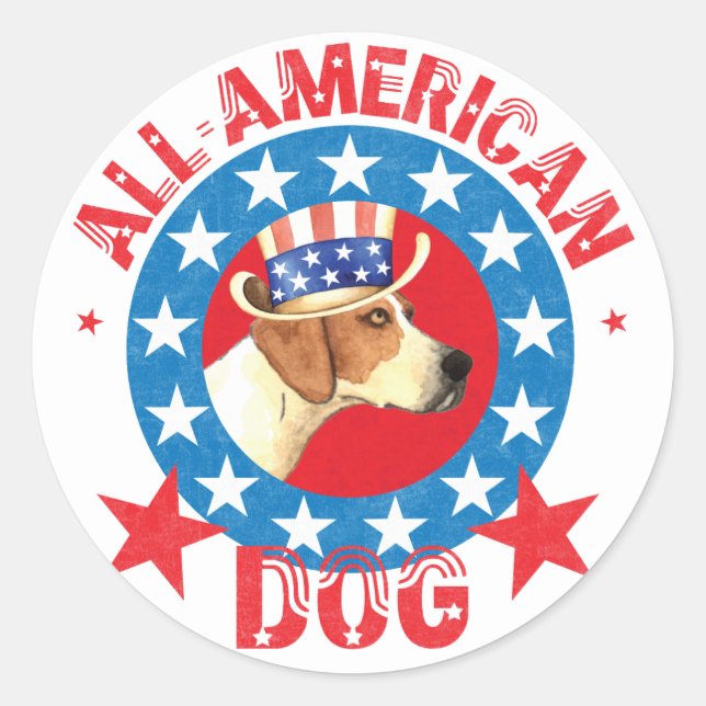 Patriotic American Foxhound Runder Aufkleber (Vorderseite)
