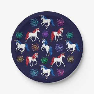 Patriotic American Red White Blue Unicorns Pappteller