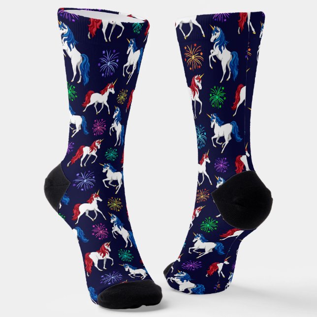Patriotic American Red White Blue Unicorns Socken (Gewinkelt)