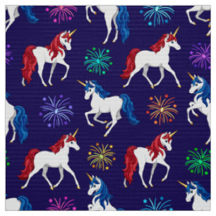 Patriotic American Red White Blue Unicorns Stoff