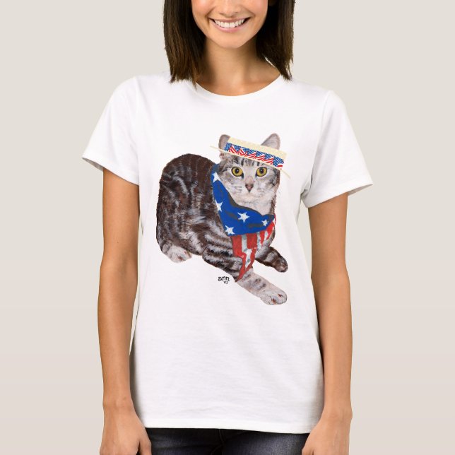 Patriotic American Shorthair Tabby Cat T-Shirt (Vorderseite)