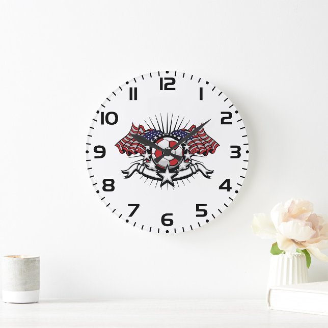 Patriotic American Soccer Design USA Flag Football Große Wanduhr (Von Creator hochgeladen)