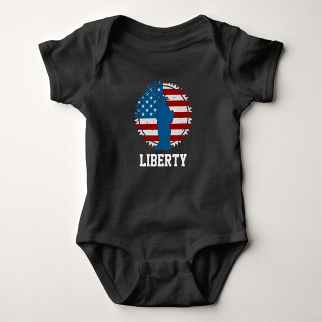 Patriotic American Statue of Liberty Round Flag Baby Strampler (Vorderseite)