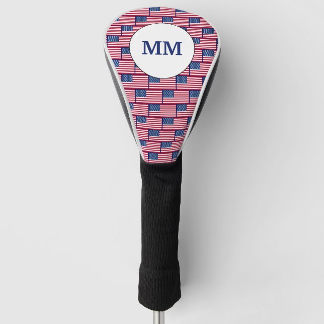 Patriotic AMERICAN USA FLAG Monogram DRIVER Golf Headcover (Vorderseite)