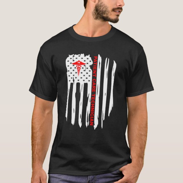 Patriotic American USA Flag Patient Care Technicia T-Shirt (Vorderseite)